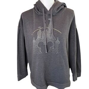 Disney Parks Authentic Gray Hoodie cinderella castle Mickey mouse rhinestone XL